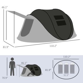 Pop Up Tent With Porch And Carry Bag, 3000mm Waterproof, For 2-3 People Camping Hiking, Black