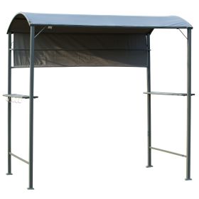7FT Grill Gazebo BBQ Canopy with Sun Shade Panel Side Awning, 2 Exterior Serving Shelves, 5 Hooks for Patio Lawn Backyard