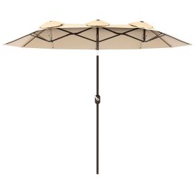 Double Sided Patio Umbrella, 9.7' Large Outdoor Market Umbrella with Push Button Tilt and Crank, 3 Air Vents and 12 Ribs, for Garden, Deck, Pool, Bro