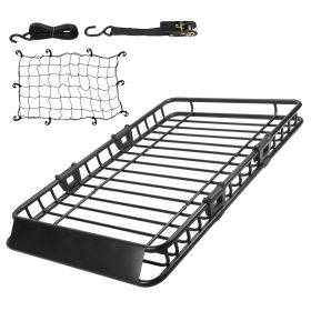 1Pc 63x39x6.3in Universal Roof Rack Cargo Carrier Car Top Luggage Holder Basket With Hook Strap Elastic Net