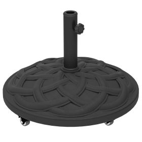 Round Patio Umbrella Base with Wheels, 44 lbs Resin Umbrella Stand Base, Heavy Duty Patio Umbrella Holder for 1.3"/1.5"/1.9" Umbrella Poles for Outdo