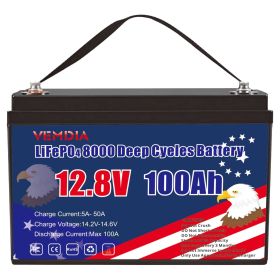 12V 100Ah LiFePO4 Battery, Lithium Battery Built-in 100A BMS 1280Wh, Deep Cycle Battery Up to 12000 Cycle Times, Iron Phosphate Battery for RV, S