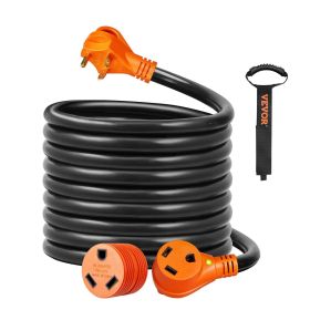 VEVOR 25 ft RV Extension Cord, 30 Amp, Heavy Duty STW RV Power Cord, NEMA TT-30R Female NEMA TT-30P Male Plug, with LED Indicator Handle 15A Adap