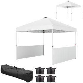 10' x 10' Pop Up Canopy Tent with 2 Half Sidewalls, UV50+ Instant Sun Shelter with Wheeled Carry Bag, White