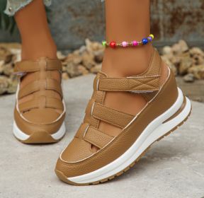 Summer Wedge Baotou Hollow Women's Breathable Shoes (Option: Light Brown-37)