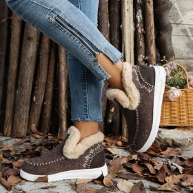 Fleece-lined Thick Plush Boots Warm Sewing Flat Cotton Shoes Winter Ankle Boot (Option: Brown-38)