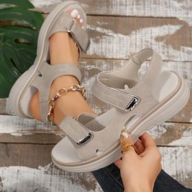 Casual Velcro-design Sandals Summer Comfortable Fish Mouth Sports Sandals Women Lightweight Beach Shoes (Option: Grey-Size36)