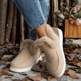 Fleece-lined Thick Plush Boots Warm Sewing Flat Cotton Shoes Winter Ankle Boot (Option: Khaki-39)
