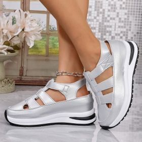 Summer Wedge Baotou Hollow Women's Breathable Shoes (Option: Silver-39)