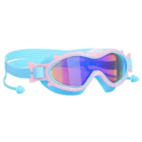 Kids Swim Goggles With Ear Plugs UV Protection Anti-Fog Leak Proof Wide View Pool Swimming Goggles For Youth Boys Girls Aged 3-16 Years Old Summer Bea (Option: BluePinkRim)