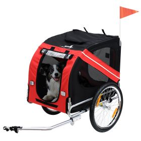 Dog Bike Trailer With Easy Folding Cart Frame, Large Wheels, 3 Entrances, Mesh Screen, For Dogs Within 44 Lbs, Red & Black (Color: Red)