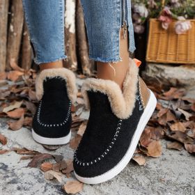 Fleece-lined Thick Plush Boots Warm Sewing Flat Cotton Shoes Winter Ankle Boot (Option: Black-41)