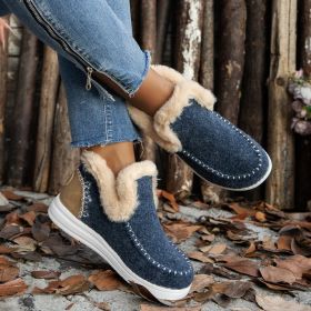 Fleece-lined Thick Plush Boots Warm Sewing Flat Cotton Shoes Winter Ankle Boot (Option: Dark Blue-41)