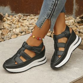 Summer Wedge Baotou Hollow Women's Breathable Shoes (Option: Black-37)